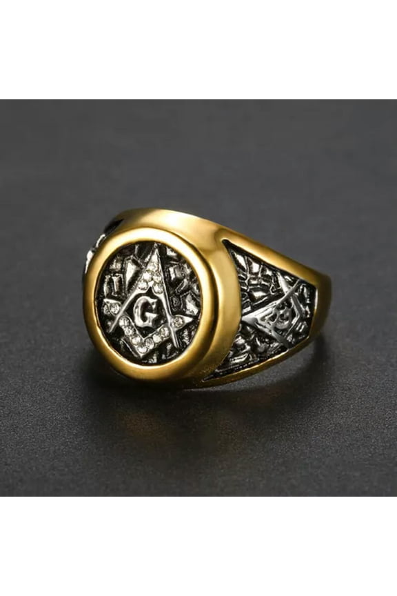 Vintage Freemason Symbol AG Wedding Ring Stainless Steel Biker Ring Size 6-16-14