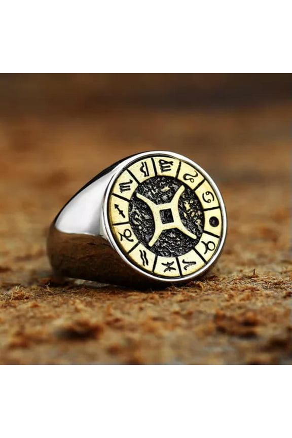 Vintage GEMINI Star Sign Symbol Ring Stainless Steel Men Women Gemini Ring Gifts-7-Silver-gold
