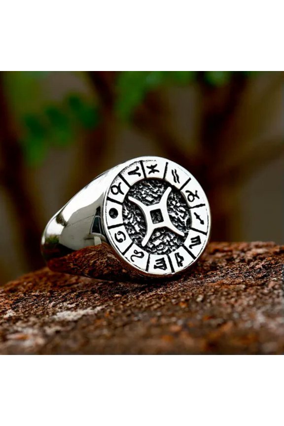 Vintage GEMINI Star Sign Symbol Ring Stainless Steel Men Women Gemini Ring Gifts-8-Silver