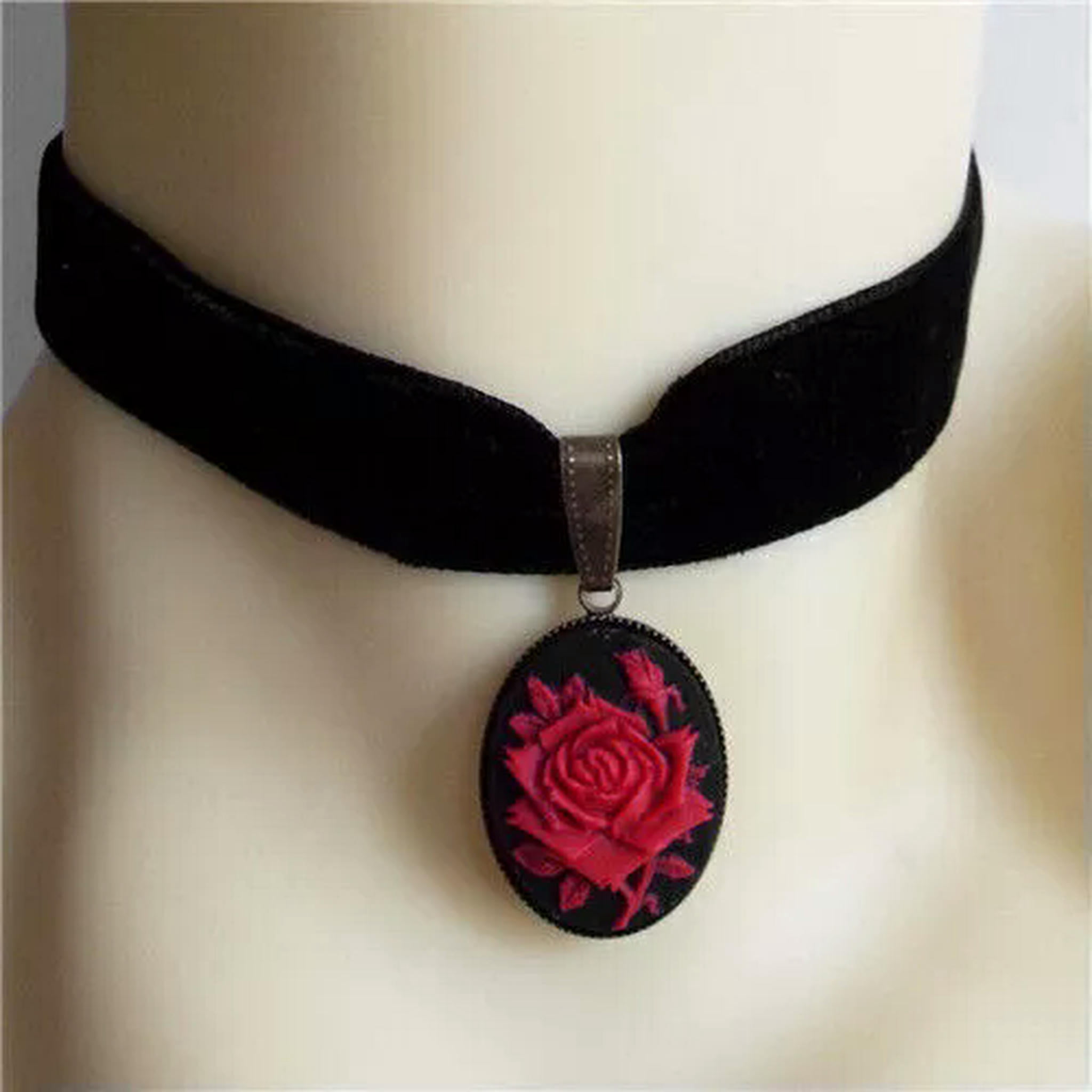 K-KED Vintage Gothic Black Velvet Choker Collar Crystal Pendant ...