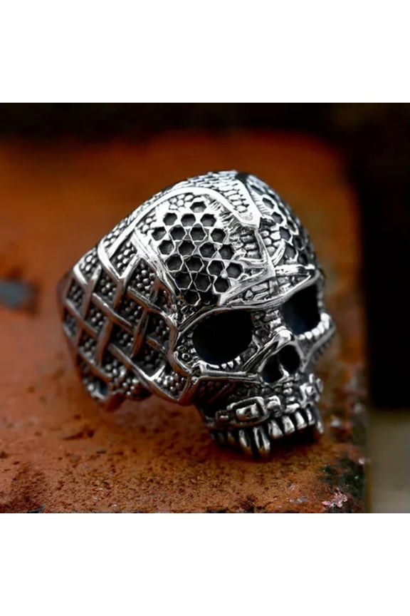 Vintage Gothic Evil Skull Ring Stainless Steel Men's Skeleton Biker Punk Ring-11