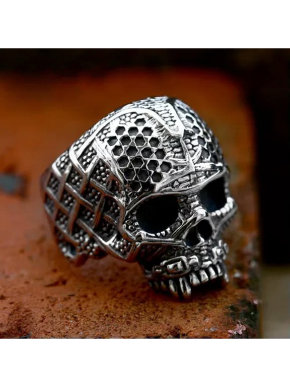 Vintage Gothic Evil Skull Ring Stainless Steel Men's Skeleton Biker Punk Ring-9