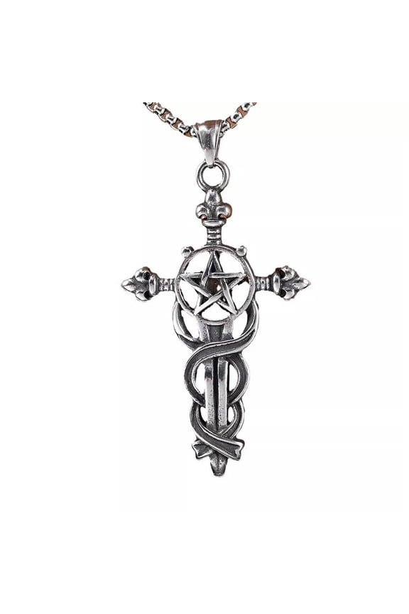Vintage Gothic Stainless Steel Men's Pentagram Sword Pendant Necklace Chain