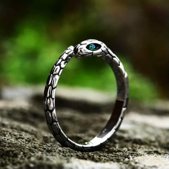 K-KED Vintage Green CZ Eye Snake Ring Stainless Steel Men's Women's Weeding Pinky Ring-6