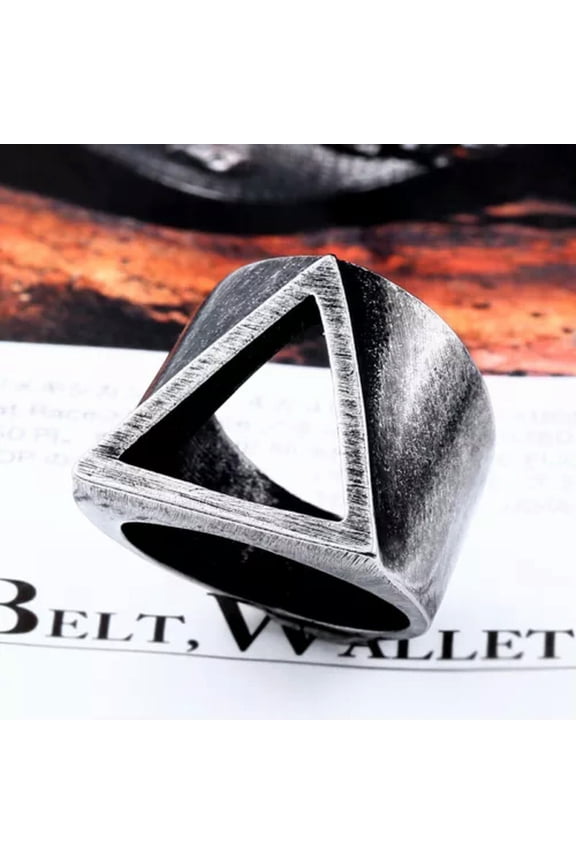 Vintage Hollow Triangle Ring Stainless Steel Men's Biker Punk Ring Retro Silver-12