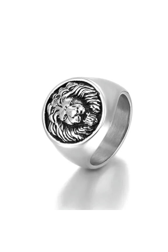 Vintage Lion's Head Stainless Steel Men's Domineering Lion King Rings Size 6-13-10-Silver