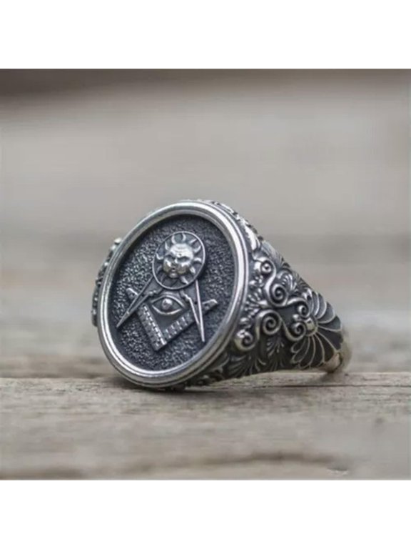 Vintage Mason Ring Men's Alloy Metal Free Masonic Round Signet Ring Punk Biker-9