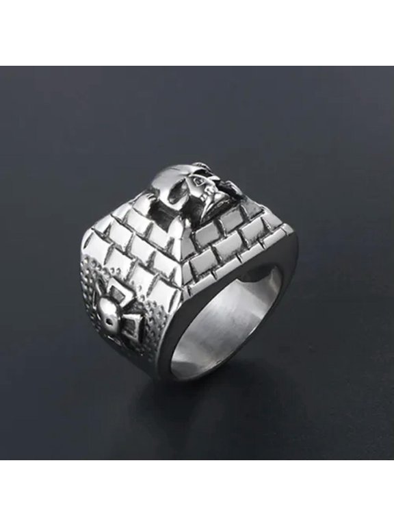 Vintage Masonic Pyramid Skull Ring Stainless Steel Cross Skull Biker Punk Ring-10