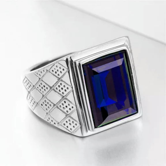 K-KED Vintage Men's Blue Square CZ Wedding Ring Stainless Steel Classic Signet Ring-12