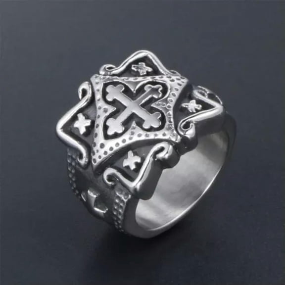 K-KED Vintage Minimalist Palace Cross Pattern Men's Fashion Rings Size 7-12