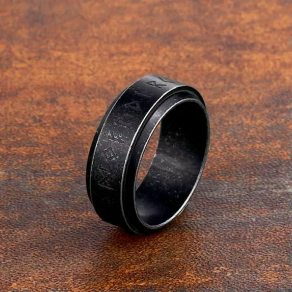 K-KED Vintage Nordic Viking Runes Wedding Band Stainless Steel Cool Retro Spinner Ring-9-Blavk