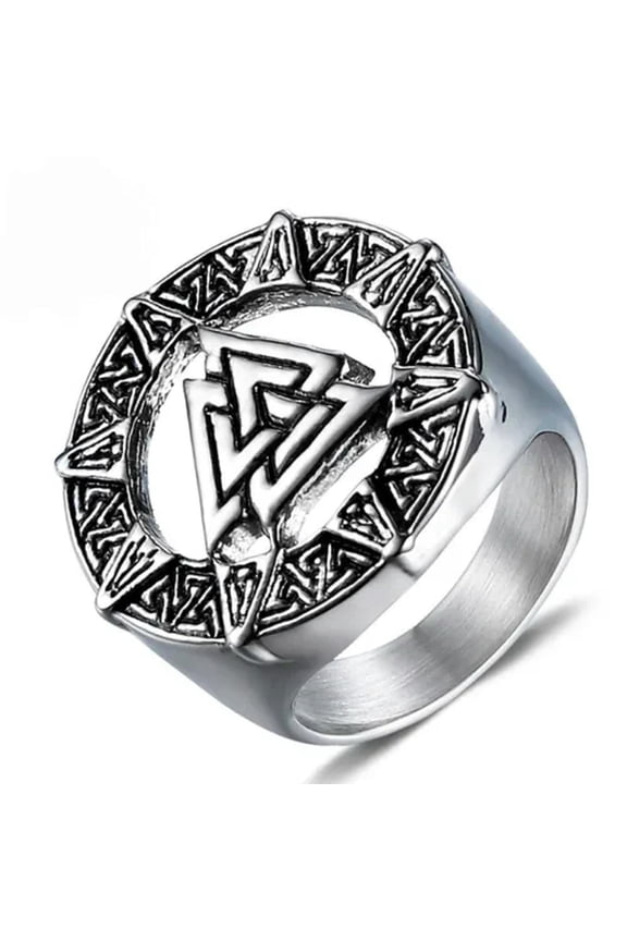Vintage Norse Mens Viking Rune Valknut Ring Men Stainless Steel Size 7-13-12