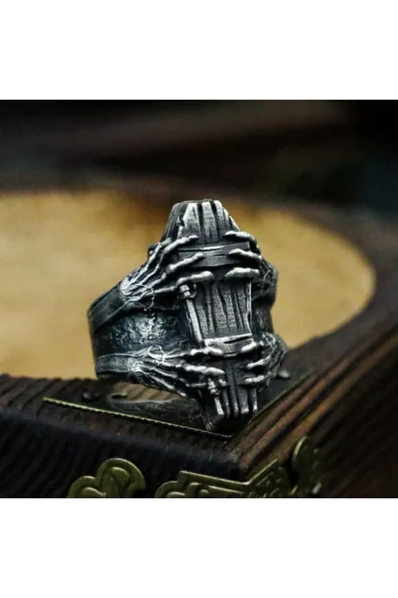 Vintage Personalized Men's Handmade Old Coffin Skull Finger Rings Size 7-15-13-Vintage Silver