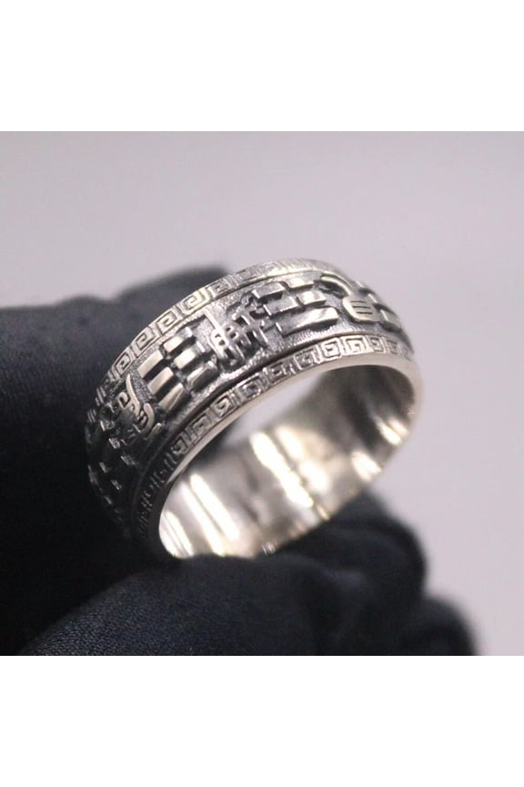 Vintage Real 925 Sterling Silver Ring 10mm Wider Gossip Bagua Band Ring US 12