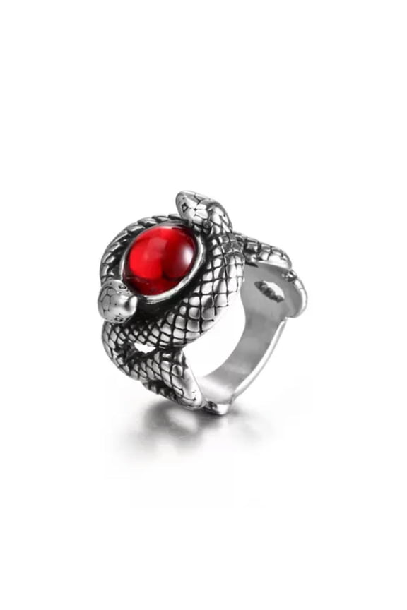 Vintage Red CZ Ball Double Snakes Ring Stainless Steel Men's Biker Delicate Jewelry Ring-8