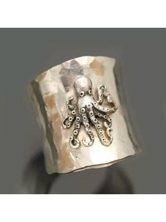 Vintage Silver Octopus Carved Wide Ring for Women Party Band Punk Delicate Jewelry Sz6-10-01# Octopus-9