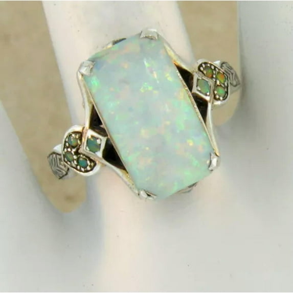 K-KED Vintage Silver White Fire Opal Ring Women Wedding Proposal Delicate Jewelry Gift Size6-10-10-01#