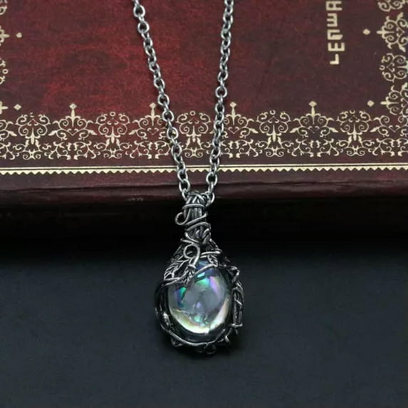 K-KED Vintage Style Fake Moonstone Leaf Pendant Necklace for Women Party Delicate Jewelry Gift-01# Teardrop