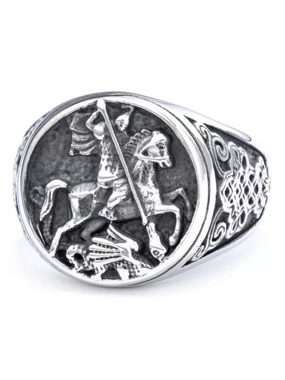 Vintage Style Paladin Dragon Slayer Stainless Steel Ring Size 7-13-11