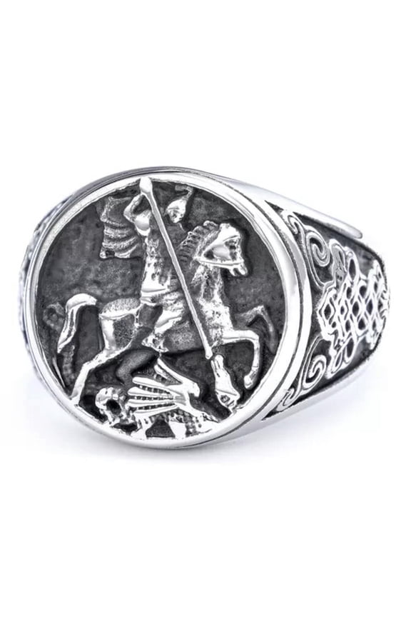 Vintage Style Paladin Dragon Slayer Stainless Steel Ring Size 7-13-7