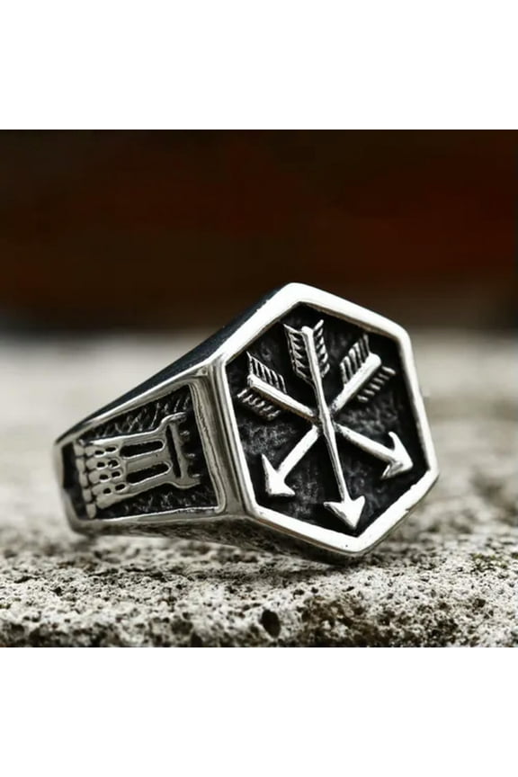 Vintage Three Cross Arrows Ring Stainless Steel Viking Hunting Biker Punk Ring-9