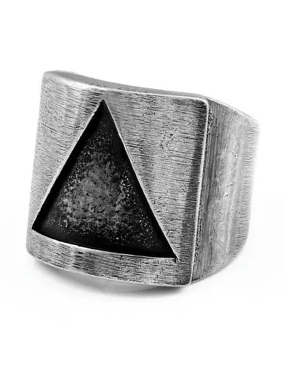 Vintage Triangle Shield Ring Stainless Steel Men's Biker Punk Ring Retro Silver-10