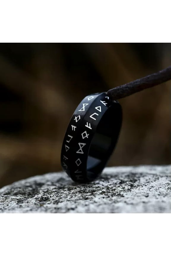 Vintage Tribal Viking Totem Ring Stainless Steel Viking Runes Wedding Lucky Band-11-Black