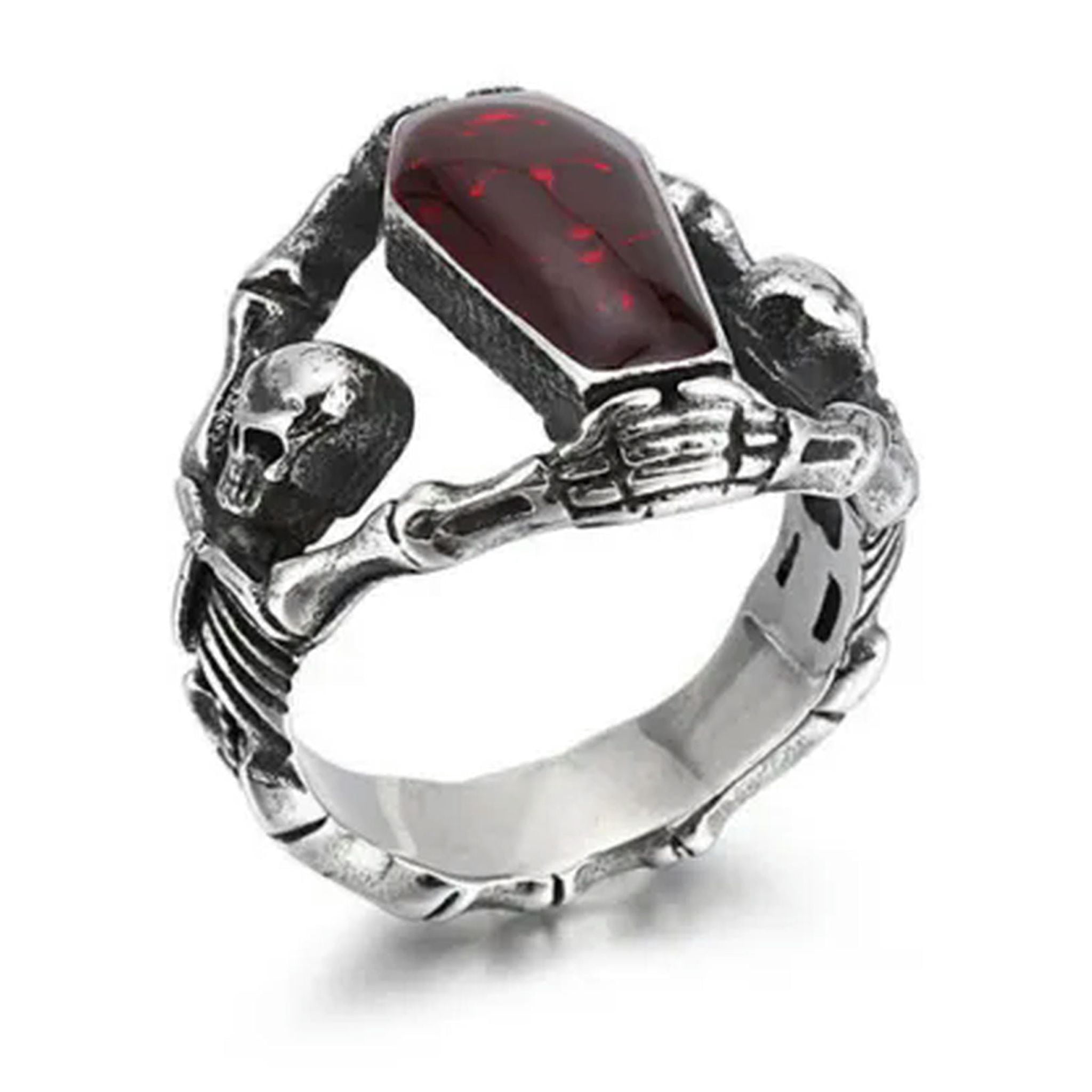 K-KED Vintage Vampire Blood Coffin Skull Ring Stainless Steel Men Rings ...