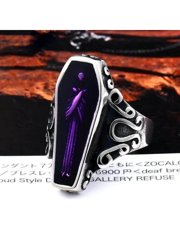 Vintage Vampire Coffin Ring Stainless Steel Men's Gothic Biker Delicate Jewelry Punk Ring-10
