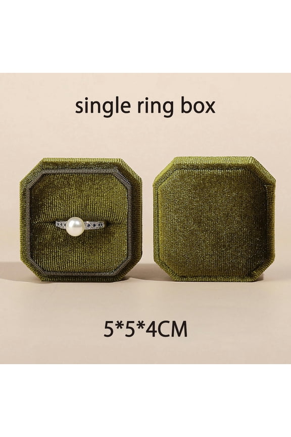Vintage Velvet Single/Double Ring Box Wedding Ceremony Delicate Jewelry Display Organizer-#4 Single Ring Box