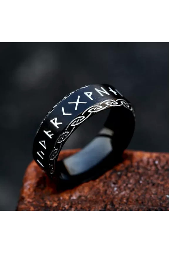 Vintage Viking Mystical Runes Ring Black Titanium Men Women Retro Wedding Bands-8