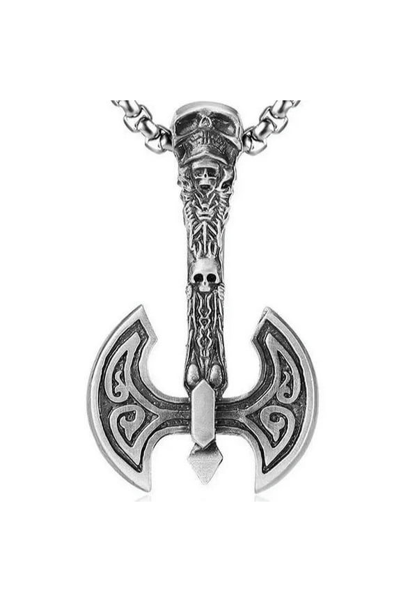 Vintage Viking Mythology Totem Battle Axe Pendant Necklace Chain Accessories