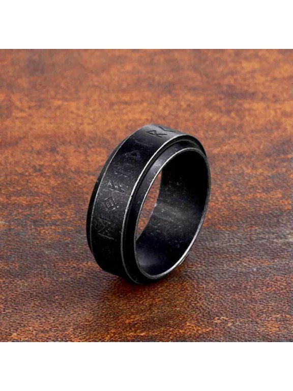 Vintage Viking Runes Ring Stainless Steel Retro Men's Wedding Spinning Cool Ring-8-Black