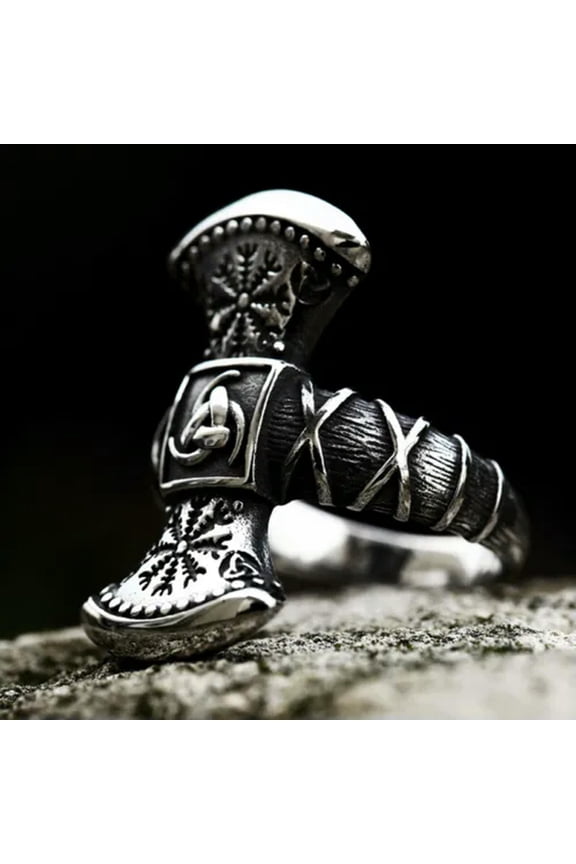 Vintage Viking Tribal Double Axe Ring Stainless Steel Gothic Biker Punk Men Ring-7