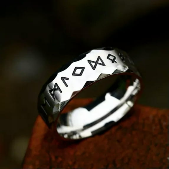 K-KED Vintage Viking Wedding Band Ring Stainless Steel 8MM Viking Runes luminous Ring-7-Silver
