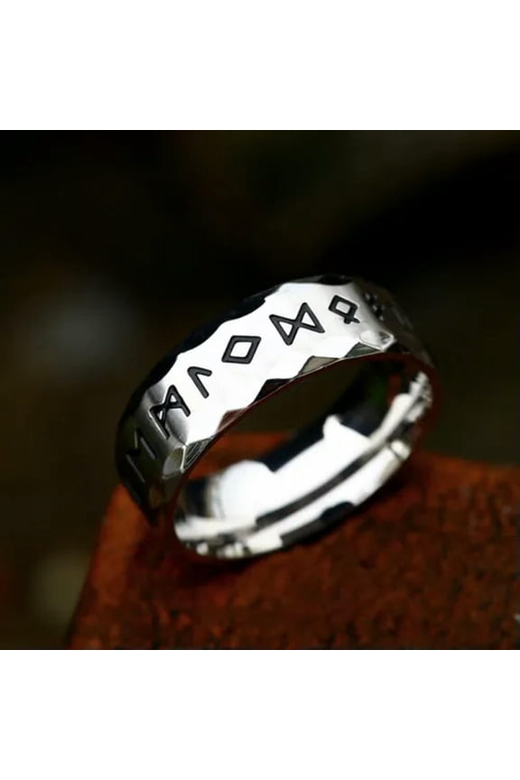 Vintage Viking Wedding Band Ring Stainless Steel 8MM Viking Runes luminous Ring-8-Silver