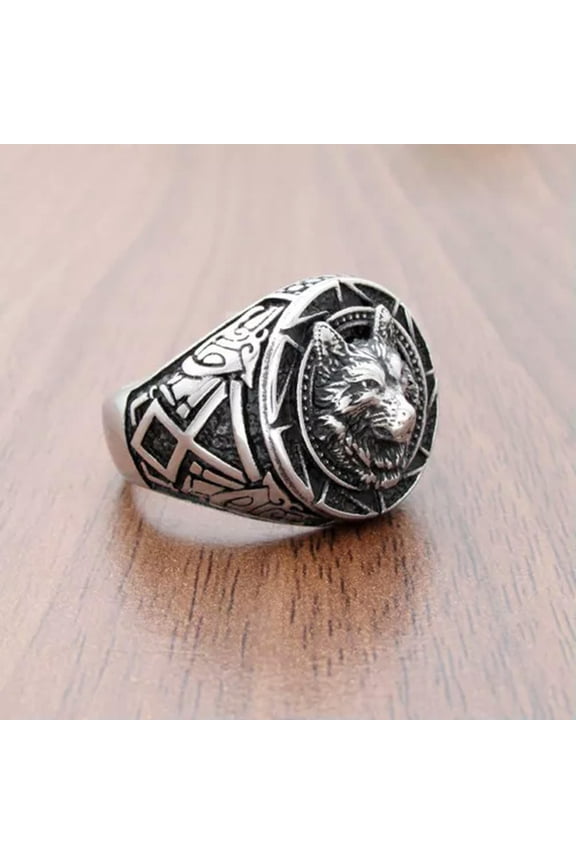 Vintage Viking Wolf Head Ring Stainless Steel Tribal Totem Men's Biker Punk Ring-9