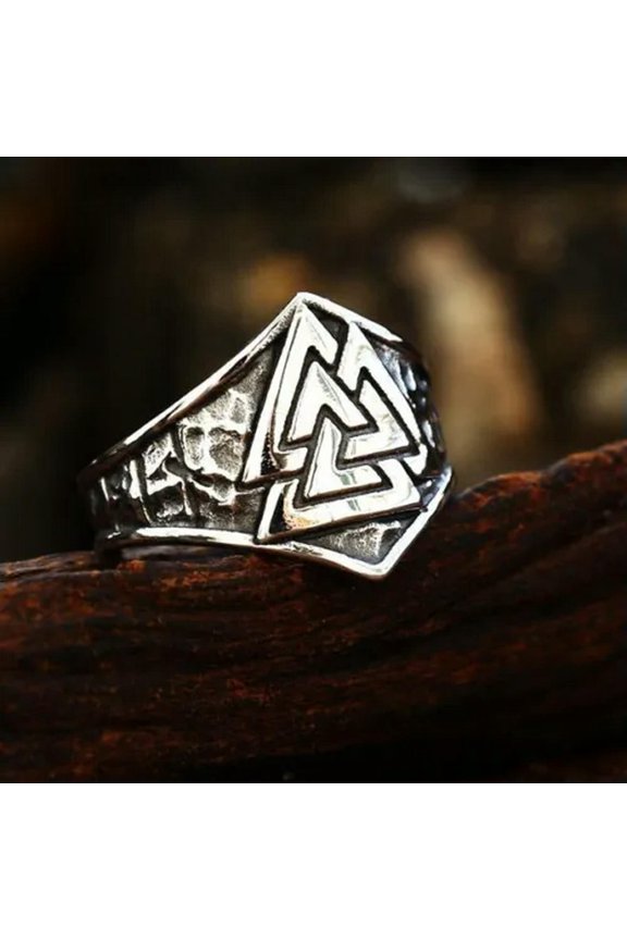 Vintage Viking's Valknut Pattern Ring Stainless Steel Overlapping Triangle Ring-13
