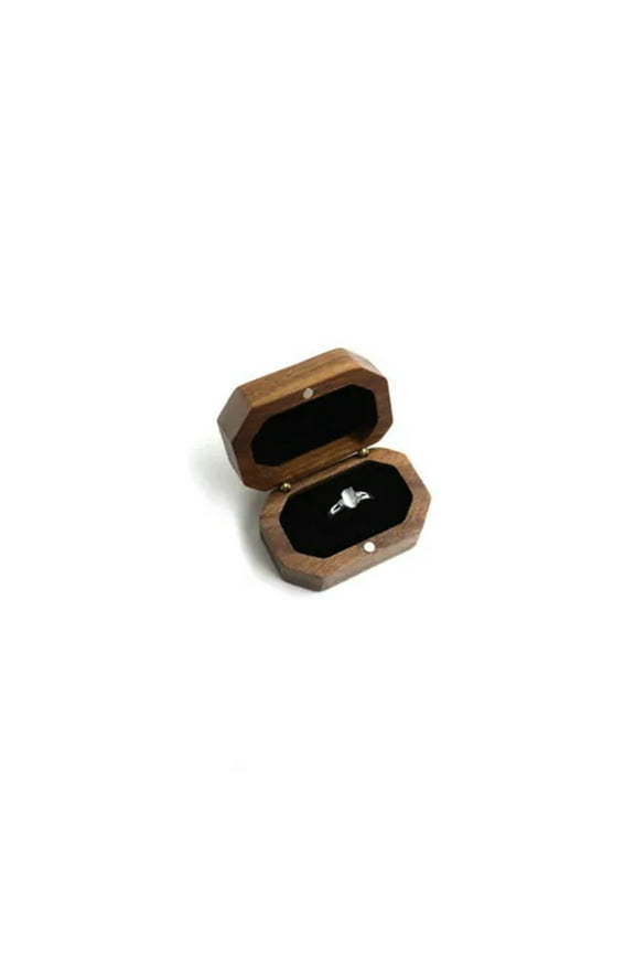 Vintage Walnut Wood Ring Box Delicate Jewelry Display Storage Holder Engagement Wedding-black