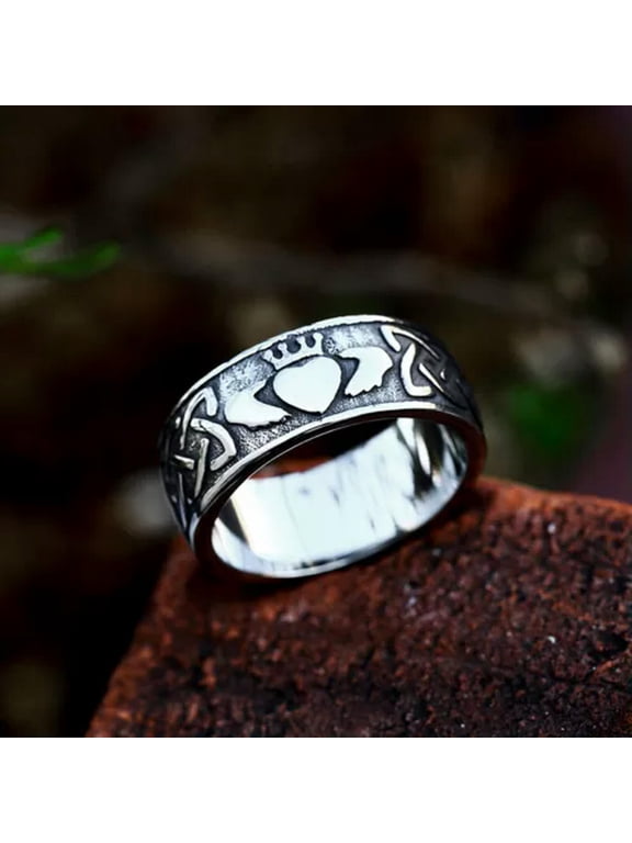 Vintage Wedding Bands Claddagh Couple Ring Stainless Steel Men Women Finger Ring-10-8 mm