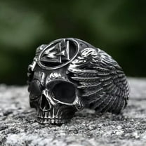 K-KED Vintage Wings Valknut Skull Ring Stainless Steel Men's Viking Skull Biker Ring-9