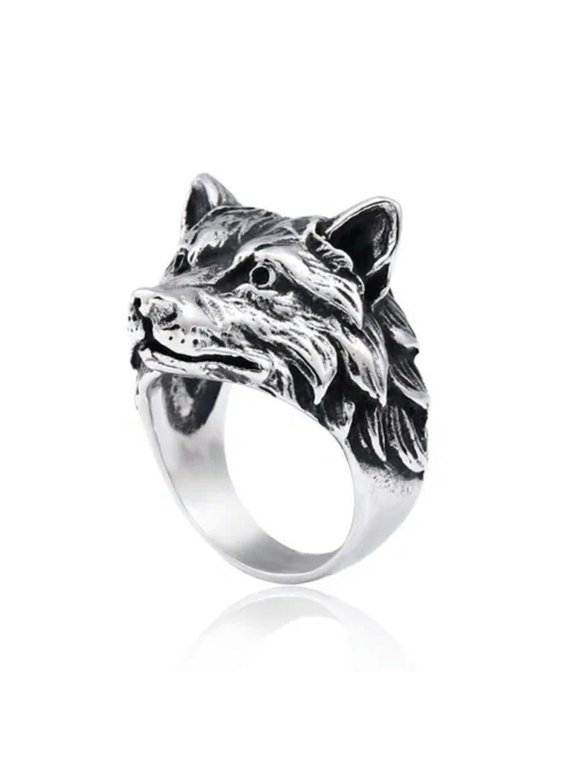 Vintage Wolf Head Ring Stainless Steel Gothic Power Husky Men's Biker Punk Ring-13