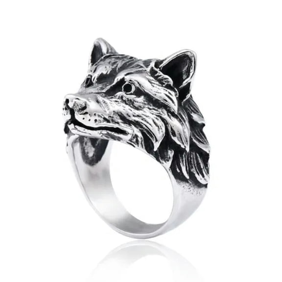 K-KED Vintage Wolf Head Ring Stainless Steel Gothic Power Husky Men's Biker Punk Ring-9