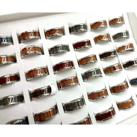 K-KED WHOLESALE 20PCS WOOD 316L STAINLESS STEEL RINGS MAN WOMEN JEWELRY-H