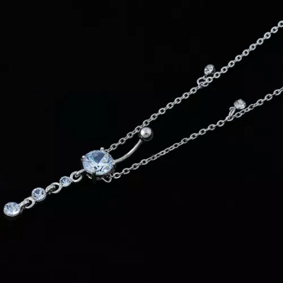 K-KED Waist Chain Button Puncture Delicate Jewelry Body Ring Fashion Sexy Punk For Women -White