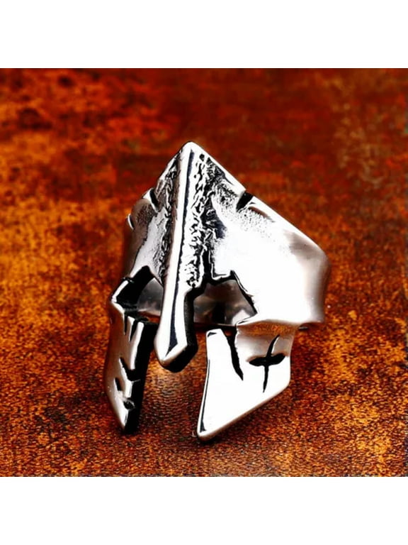 Warrior Scratch Scar Helmet Ring Stainless Steel Spartan Mask Men's Biker Ring-13