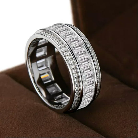 K-KED Wedding Band 9mm Sterling Silver Couple Ring Cubic Zirconia Full Eternity Ring