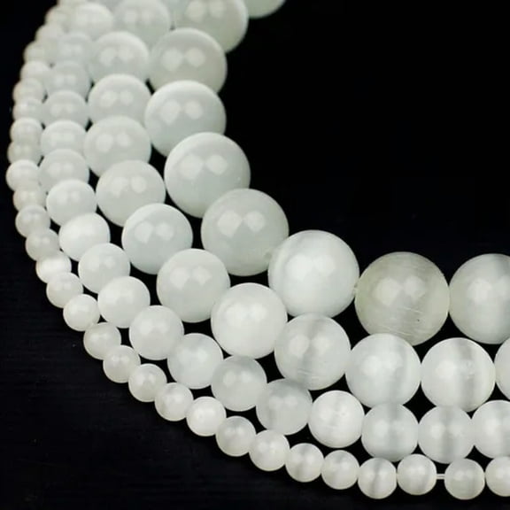 K-KED White Cat Eye Gemstone Beads 15" Strand 6mm 8mm 10mm 12mm Round-8 mm