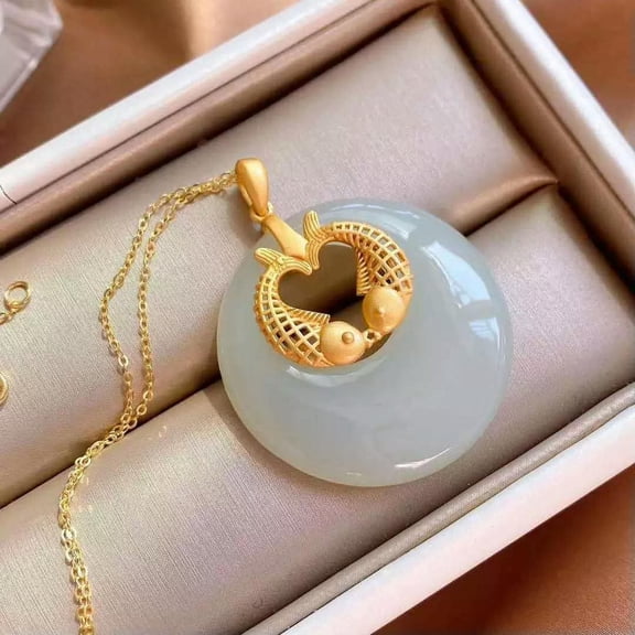 K-KED White Jade Carp Pendant Delicate Jewelry 925 Silver Stone Natural Necklace Chalcedony