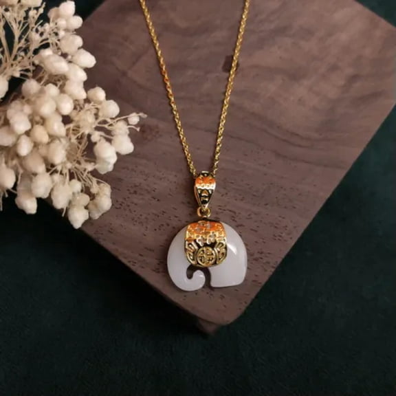 K-KED White Jade Elephant Pendant 925 Silver Necklace Delicate Jewelry Natural Chalcedony